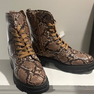 Brown Snake Print Women's Boots